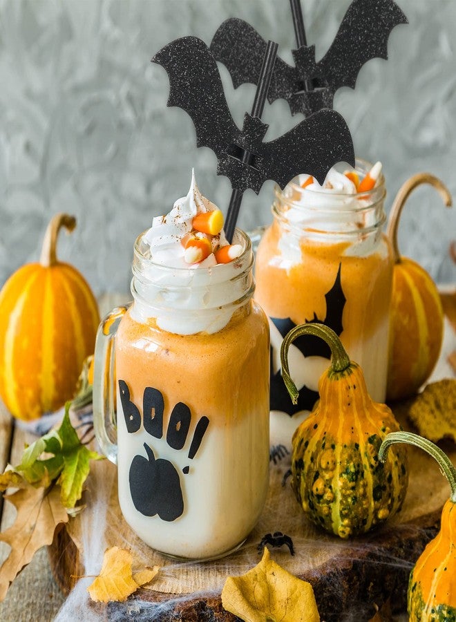 Whaline Halloween Paper Straws Glitter Bat Disposable Paper Straws Black Drinking Straw Halloween Bat Decorative Straw for Party Supplies Decoration, 25Pcs - Image 5